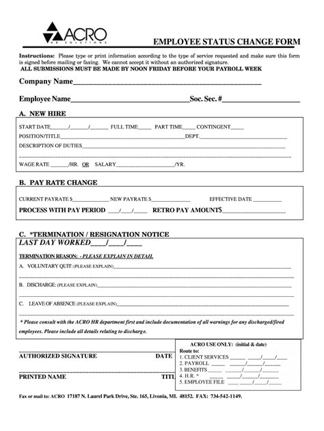 employee status change form fill   sign printable  template signnow