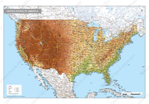 natuurkundige kaart verenigde staten usa  kaarten en atlassennl