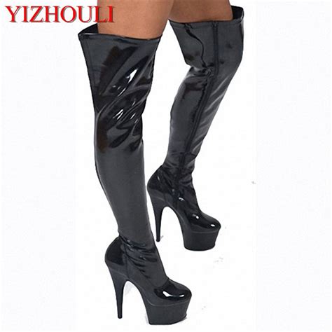 black 15cm high heel thigh high boots for women zipper