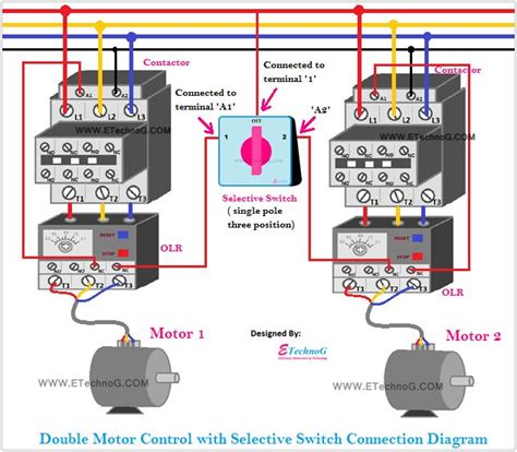 double motor control  selective switch wiring connection diagram   motor
