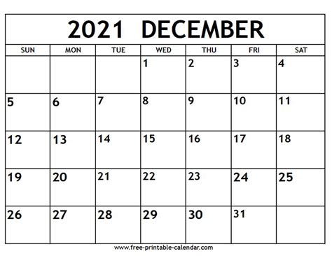 december  calendar printable  calendar printable