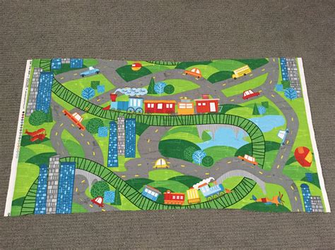 car fabric boys cotton quilting fabric road playmat fabric panel train track helicopter