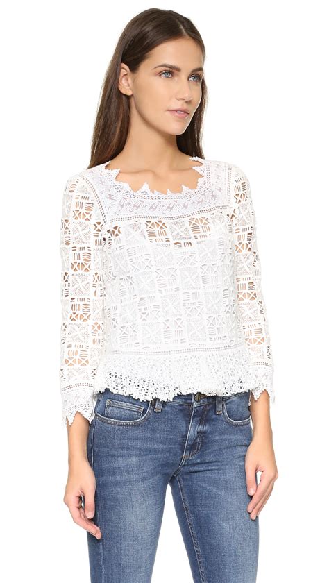 Rebecca Taylor Long Sleeve Crochet Lace Top In White Lyst
