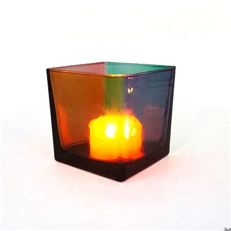 Promotion Iridescent Square Rainbow Glass Candle Jar Shiny Candle