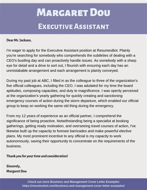 executive assistant cover letter samples templates  rb