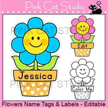 flower theme  tags editable classroom labels  pink cat studio