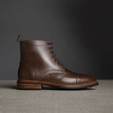 goodyear welted brown leather cap toe boots