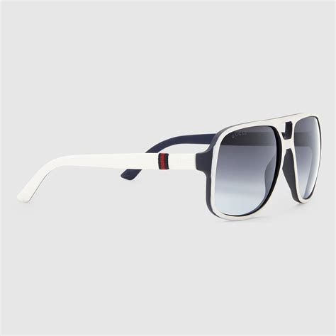 gucci rubber rectangular frame sunglasses with web in white for men lyst