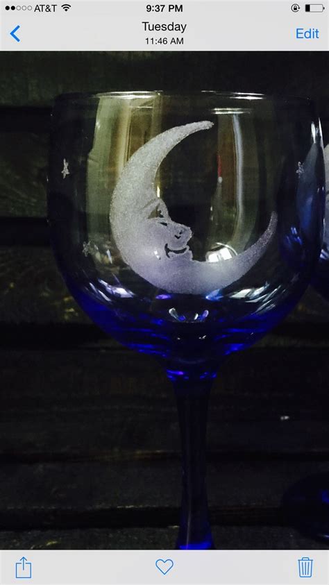 Moon With Stars Hand Etched Wine Glass Moon And Stars Moon Etsy