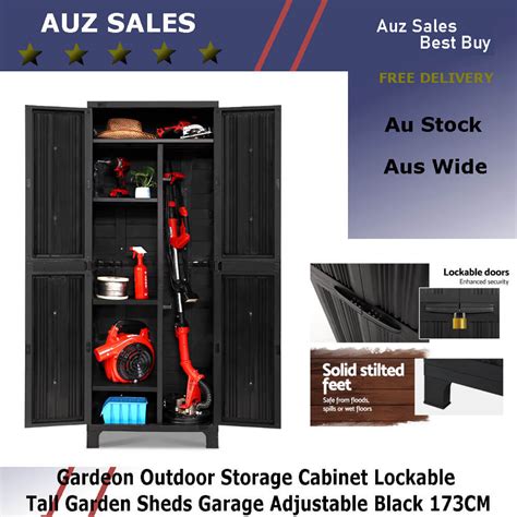 gardeon outdoor storage cabinet lockable tall garden sheds garage adjustable black cm auz