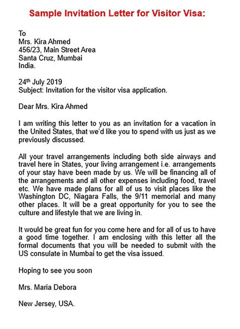 sample  invitation letter  canada visitor visa