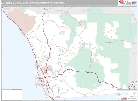 San Diego Carlsbad Ca Metro Area Zip Code Wall Map Premium Style By