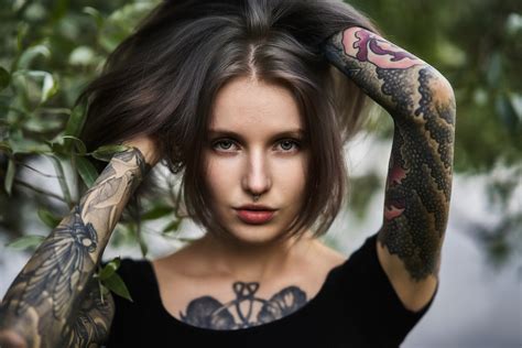 Women Face Inked Girls Alyona German Portrait Tattoo 2048x1366