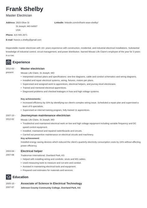 electrician resume examples template