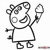 Peppa Pig Draw Drawing Icecream Step Drawings Cartoon Easy Pi Daddy Cartoons Sketchok George Characters Family Pigs Animals Paintingvalley sketch template