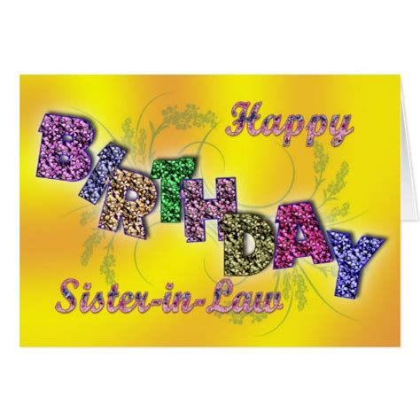 birthday card  sister  law  floral text zazzle