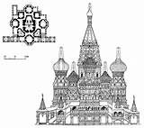Cathedral Basil St Saint Moscow Drawing Basils Plan Elevation Floor Architecture Line Russia Most Beautiful Russian Front Church Famous Choose sketch template
