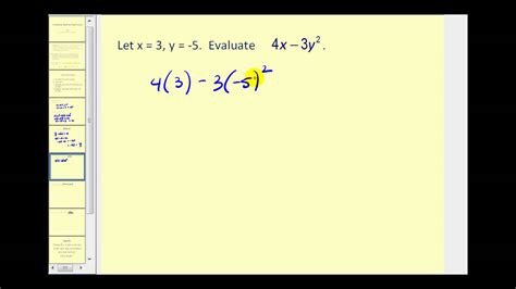 evaluating algebraic expressions youtube