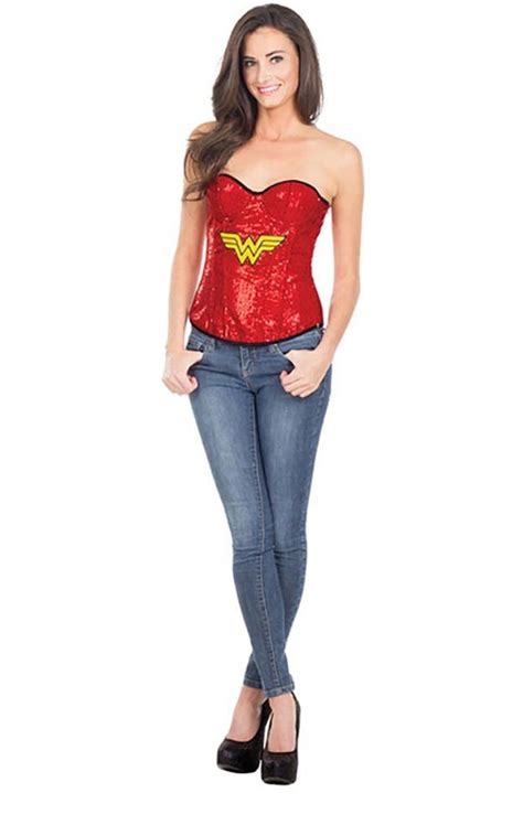 Wonder Woman Sequin Corset Adult Womens Licensed Superhero Fancy Dress