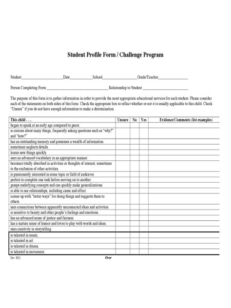 student profile form   templates   word excel