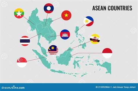vector illustration   asean countries map   flag malaysia indonesia thailand
