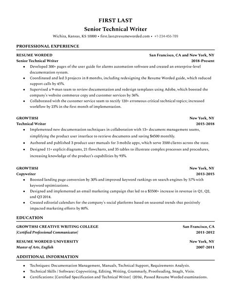 technical writer resume examples   resume worded