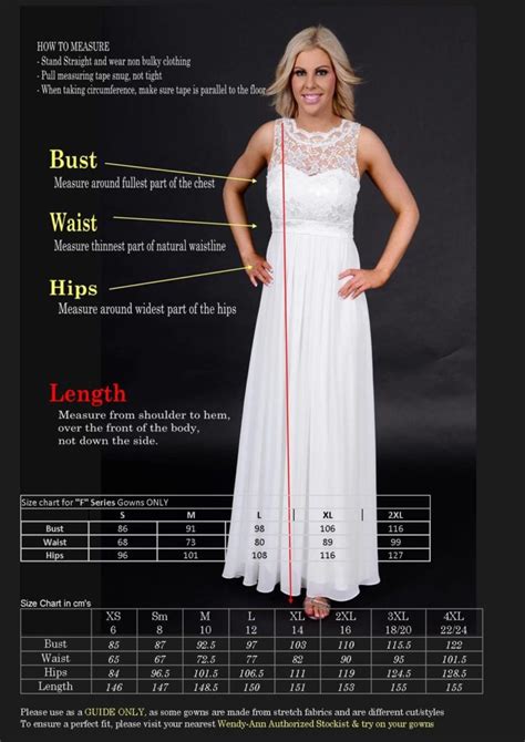 size chart wendy ann bridal bridesmaid formal gowns