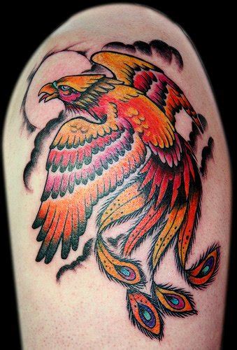 tattoo design art brightly coloured phoenix bird tattoo