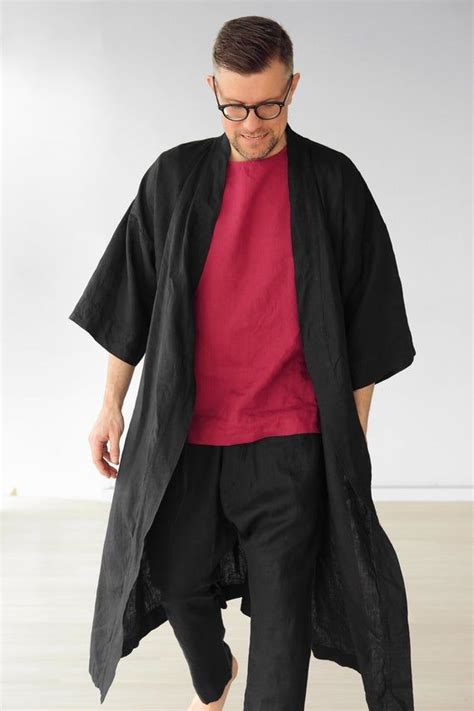 pin  trevon calhoun  ref linen kimono mens linen black kimono outfit