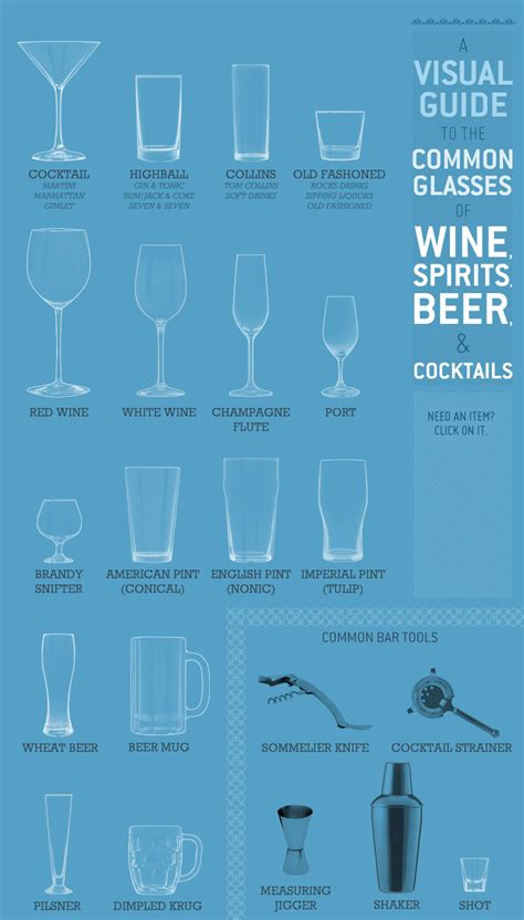 common glasses of wine spirits beer and cocktails