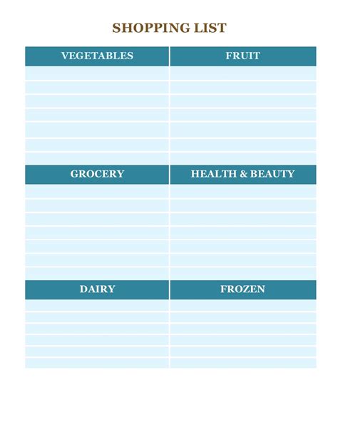 printable master grocery list