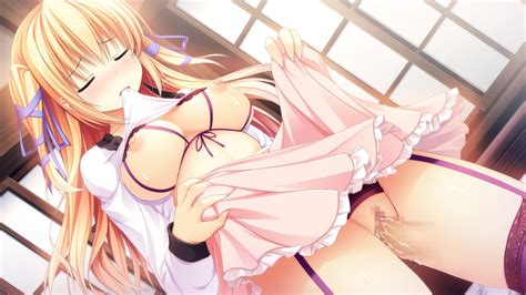 blonde hair blush breasts censored cum ensemble company game cg garter belt jinguuji reika
