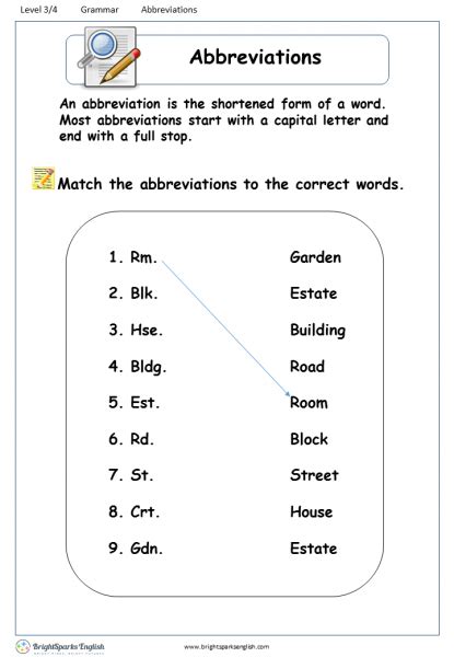 abbreviations worksheet english treasure trove