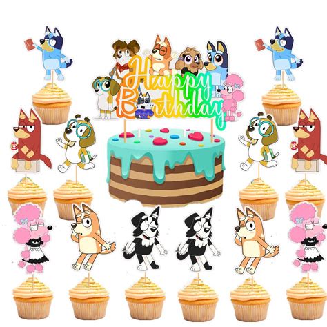 buy bluey happy birthday cake topper pcs bluey cupcake toppers bluey