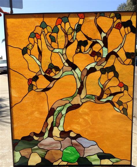 tree  life  leaded stained glass window panel