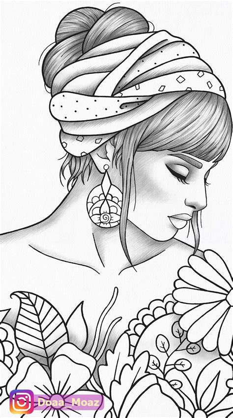 printable coloring page girl portrait  clothes colouring sheet