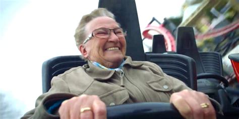 grandma rides a roller coaster for the first time reminds us to always