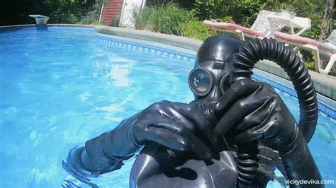 vicky devika rubberdoll gasmask rebreather bag underwater