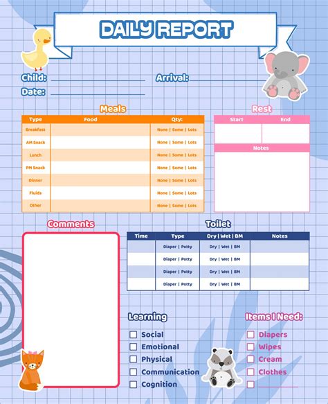 printable infant daily report template customize  print