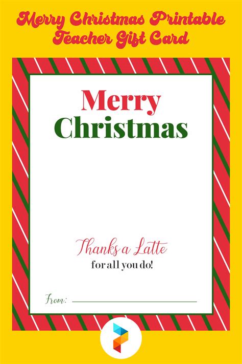 merry christmas printable teacher gift card