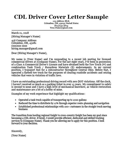 cdl driver cover letter sample writing tips resume companion