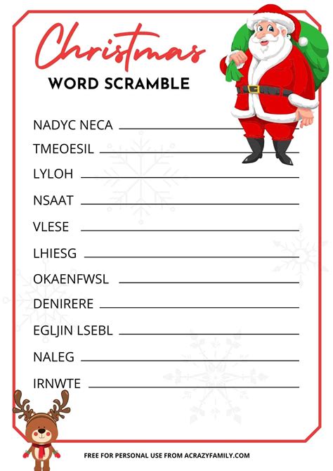 christmas word scramble  kids  printable