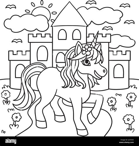 unicorn castle coloring page  kids stock vector image art alamy