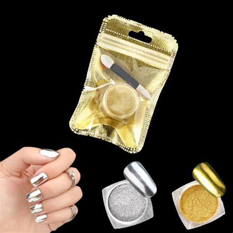 magic spiegel chroom poeder metallic goud zilver nail poeder met spons