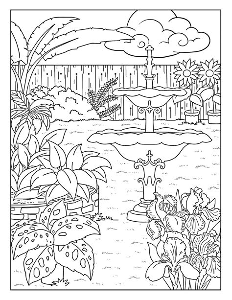 fountain garden gallery coloring pages  adults  printable coloring
