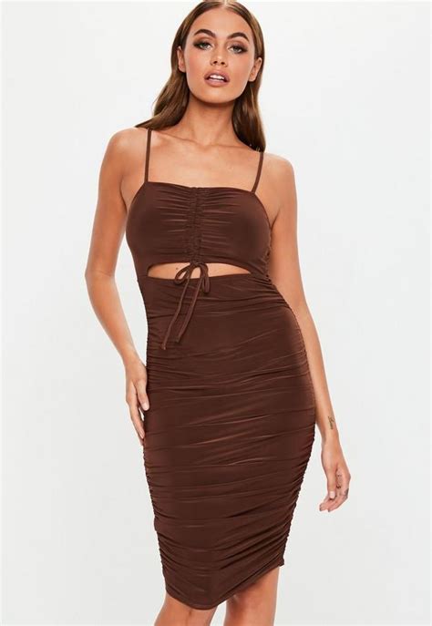 Chocolate Cut Out Strappy Slinky Ruched Mini Dress Missguided