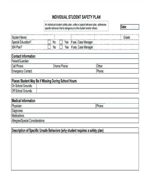 safety plan template  students    safety plan template