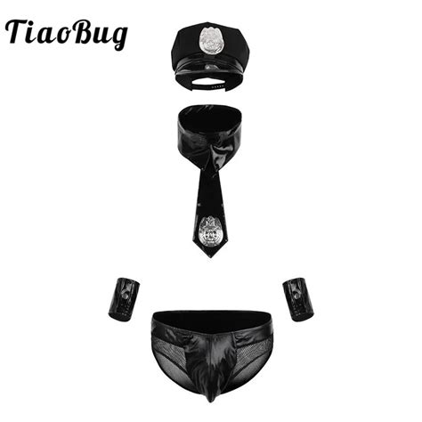 tiaobug 5pcs mens patent leather policeman officer sexy cosplay