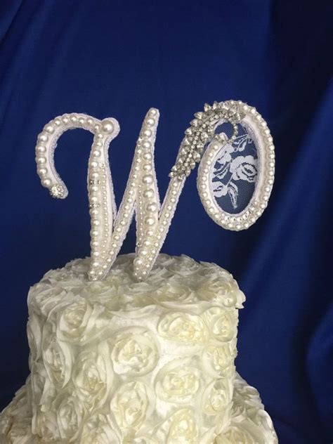 Custom Pearl Monogram Cake Topper With Lace By Thecrystalflower