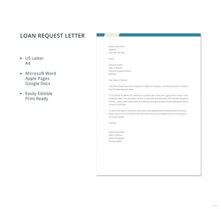 loan request letter template   letters  word pages